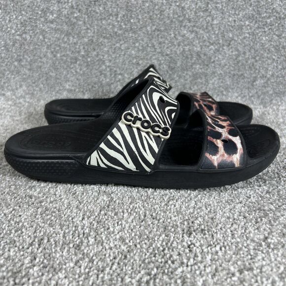 Womens Crocs Classic Remix Animal Print Comfort Slides Leopard Zebra Size 9 - Picture 1 of 10